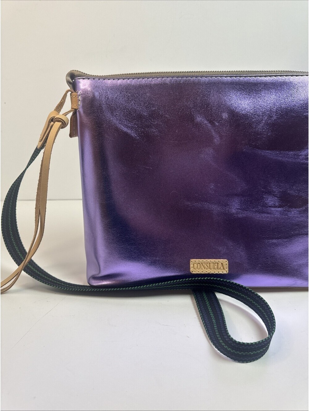 Consuela NWT Val Downtown Crossbody Purple Pink Shiny Zebra Pattern Designer - Picture 7 of 9